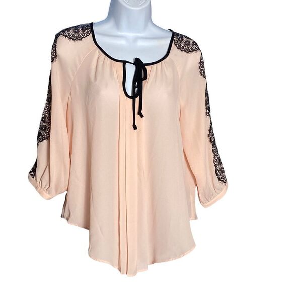 by & by Tops - EUC Pink with Black Lace details Top
